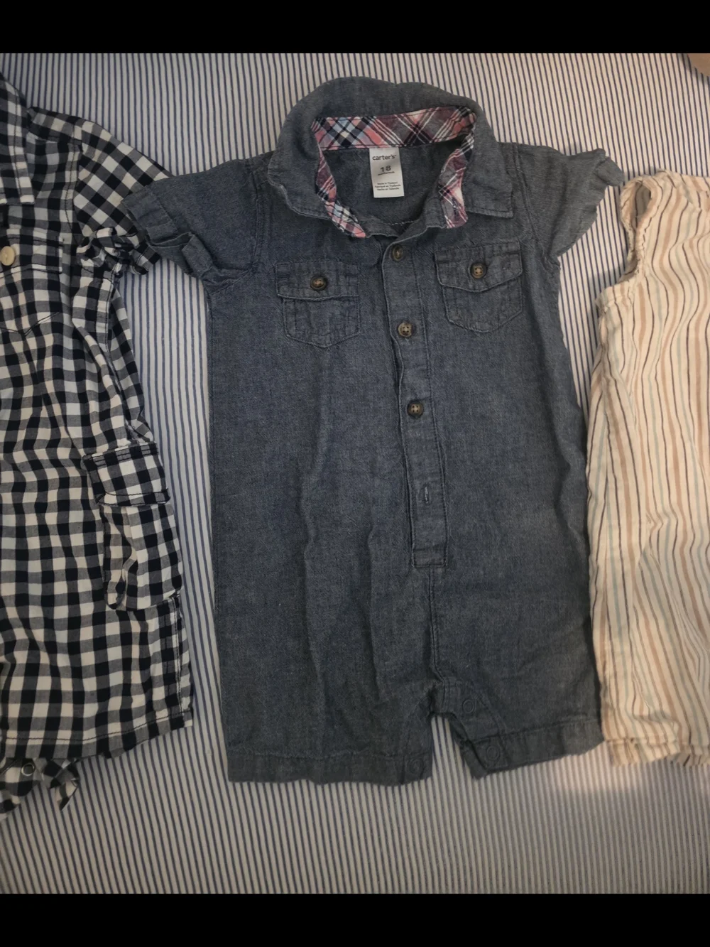 Carter's Denim-Look Chambray Short Sleeve Romper Bundle